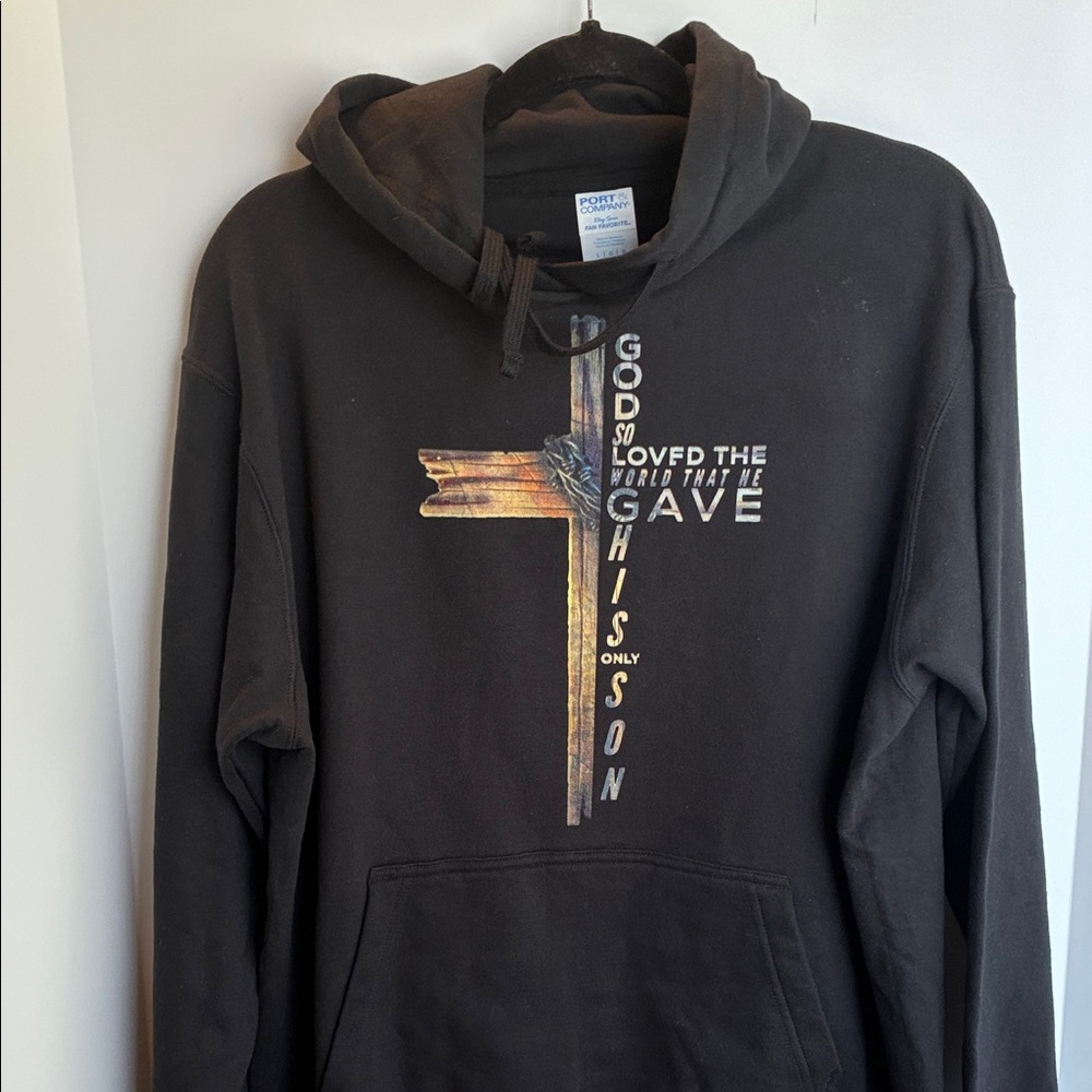 Black Graphic Hoodie lightweight sz L
